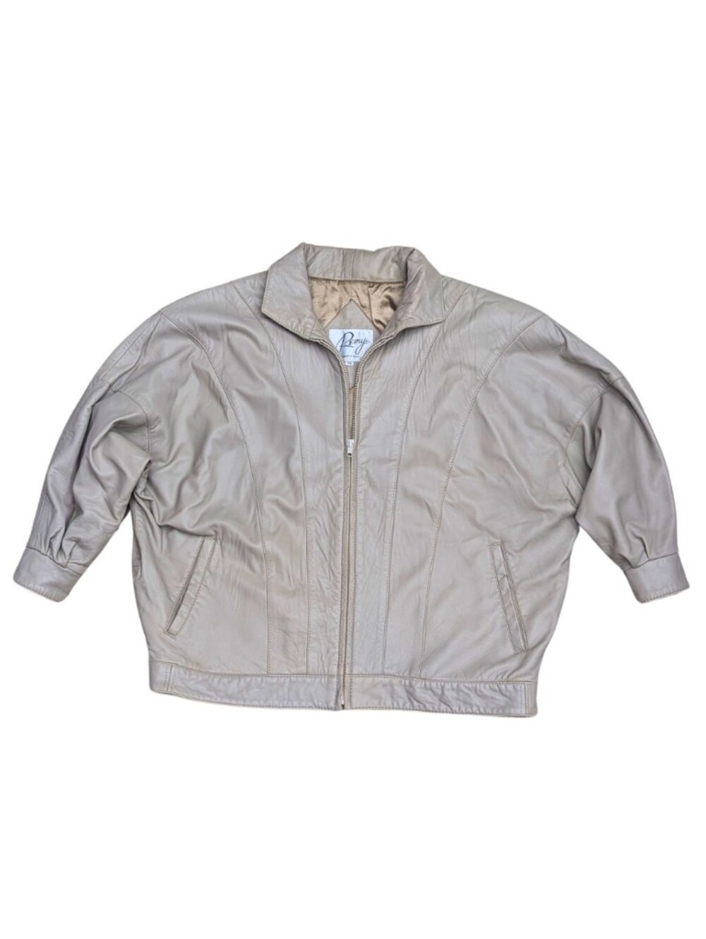 Vintage 80s 90s Remy Butter Leather USA Jacket Taupe Batwing Oversized Medium